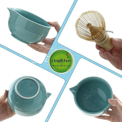 Clay&Fire Matcha Whisk Set, Ceramic Matcha Set, Matcha Bowl with Spout and Whisk, 9 pcs Matcha Tea Kit for Matcha Lovers, Ideal Gift Christmas, Birthday (Blue) - Image 4