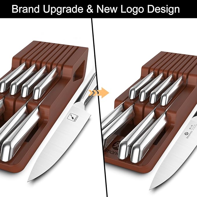 imarku Knife Set, 10 PCS Japanese Stainless Steel Knife Block Set, Kitchen Knife Sets with Wooden Drawer Organizer, Drawer Knife Set, Dishwasher Safe, Ultra Sharp Chef Knife, Gifts for Mom - Image 6