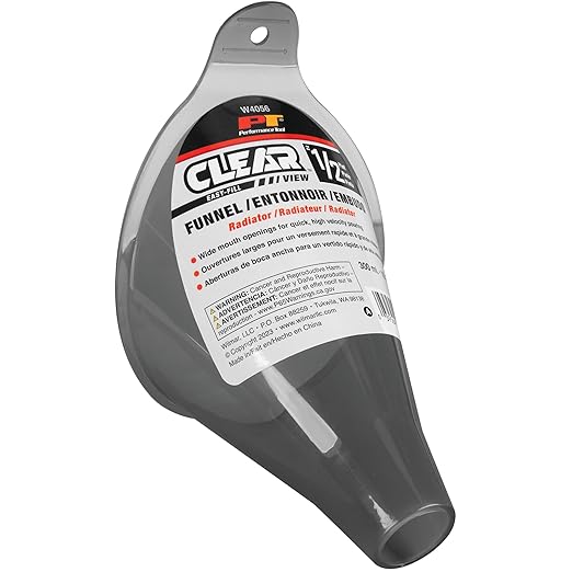 Performance Tool W4056 Clear View Easy-Fill Funnel - 1/2 Pint, Shallow Spout for Radiators and Fluids