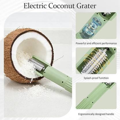 STHF 5X Faster Electric Coconut Grater & Fish Descaler, Anti-Splash Guard with Food-Grade Stainless Steel Blade, Lightweight Portable Coconut Scraper for Kitchen, Camping (Green)