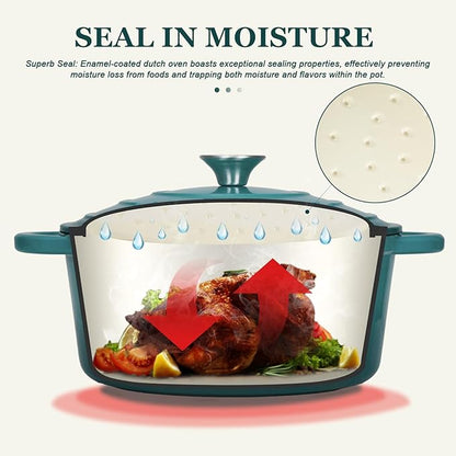 Overmont Enameled Cast Iron Dutch Oven - 4.5QT Pot with Lid Cookbook & Cotton Potholders - Heavy-Duty Cookware for Braising, Stews, Roasting, Sourdough Baking bottle green - Image 2