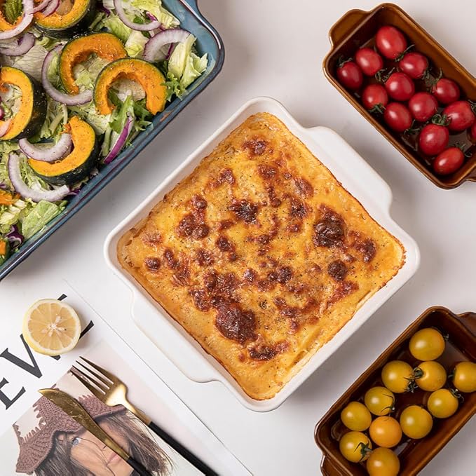 Sweejar Casserole Dishes for Oven, Ceramic Bakeware Set of 4, Rectangular Baking Dish with Handles, Lasagna Pans for Cooking, Gratin, Roasting, Banquet and Daily Use (Kiln-Change White) - Image 7