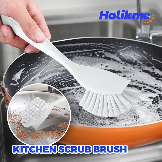 Holikme Cleaning Brush Set, Scouring Pad for Cleaning, Groove Gap Brushes for Pot, Pan, Kitchen Sink, Wire Brushes (White) - Image 2
