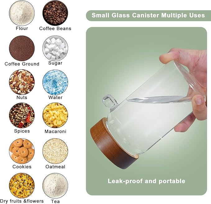 18oz Glass Coffee Jars with Scoop Wood Screw Lid Clear Round Spice Jar Herb Container Sugar Storage Bottle Canister for Seasoning Meal Prep Tea Coffee Ground Bean Salts (2×550ml(18oz)with spoon) - Image 3