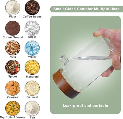 18oz Glass Coffee Jars with Scoop Wood Screw Lid Clear Round Spice Jar Herb Container Sugar Storage Bottle Canister for Seasoning Meal Prep Tea Coffee Ground Bean Salts (2×550ml(18oz)with spoon) - Image 3