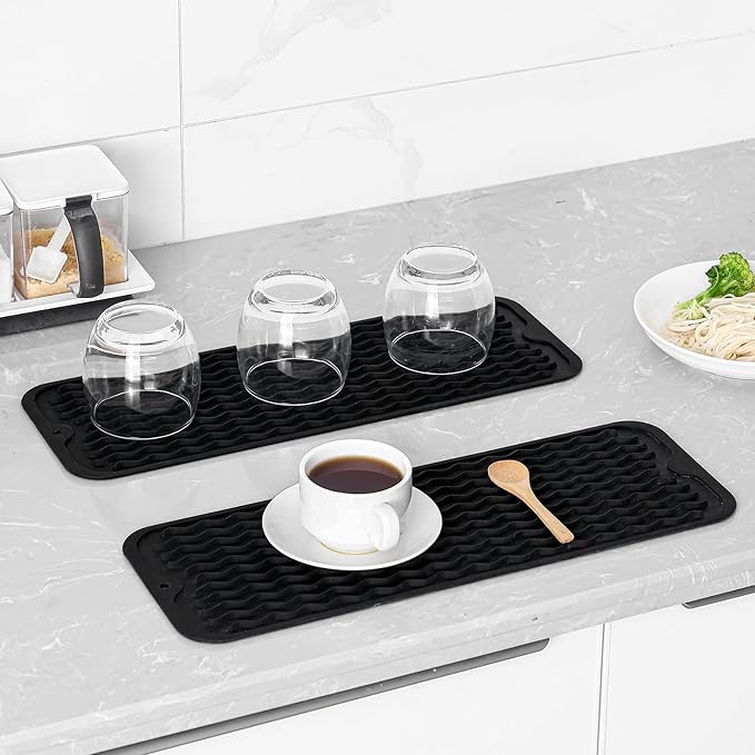 MicoYang Silicone Dish Drying Mat for Multiple Usage,Easy clean,Eco-friendly,Heat-resistant Silicone Mat for Kitchen Counter,Sink,Bar,Bottle,or Cup Black M 17 inches x 6 inches - Image 5