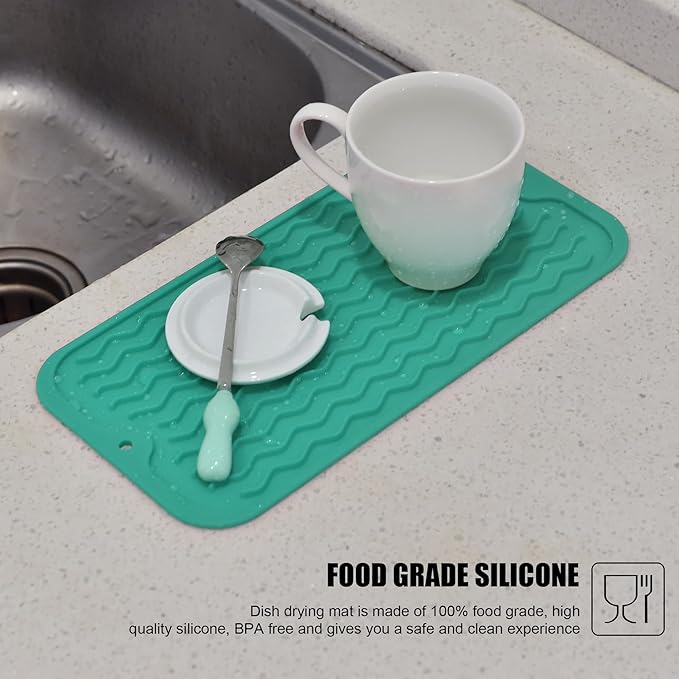 Silicone Dish Drying Mat for Multiple Usage, Easy clean, Eco-friendly, Heat-resistant Dish Drainer Mat for Kitchen Counter,Sink,Refrigerator or Drawer liner (12" x 6", Green) - Image 6