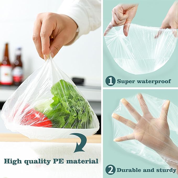 300pcs Reusable Elastic Food Covers - Universal Stretchable Clear Adjustable Plastic Plate & Bowl Covers, Outdoor Fresh Keeping Bags, Kitchen Baking Picnic and Food Storage Bread Proofing Cover. - Image 6