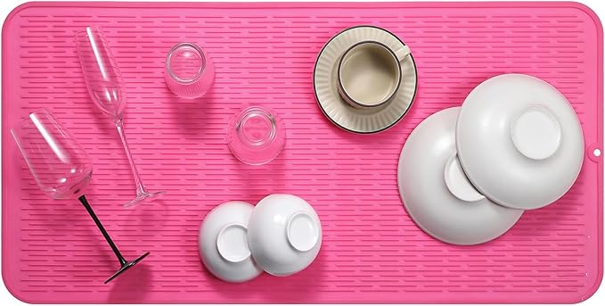 MicoYang Silicone Dish Drying Mat for Multiple Usage,Easy clean,Eco-friendly,Heat-resistant Silicone Mat for Kitchen Counter or Sink,Refrigerator or Drawer Liner Rose 5XL 36inches x 18inches - Image 5