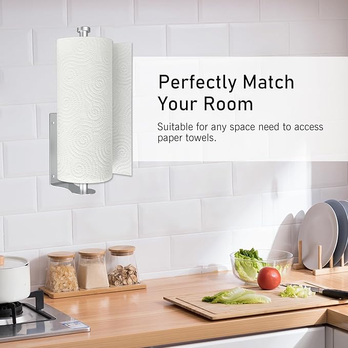 SetSail Paper Towel Holder, 2 Packs Single Hand Operable Paper Towel Holder Under Cabinet with Adjustable Damper Easy Tear Wall Mount Self-Adhesive or Drilled for Kitchen Bathroom, Silver - Image 4