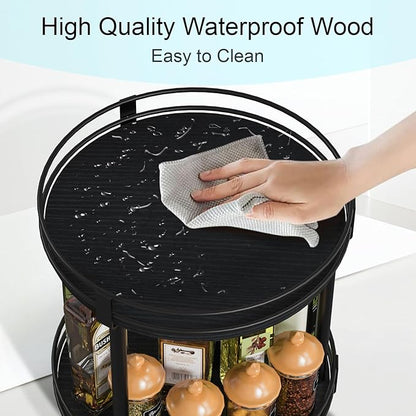 Snughome Lazy Susan Spice Rack, 2 Tier Rotating Spice Rack, Wood Lazy Susan Organizer for Cabinet, Black Kitchen Counter Shelf, 10.2" x 10.2" x 10.4" - Image 6