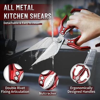 Dream Reach Poultry Shears - Heavy Duty Kitchen Scissors for Food with Ergonomic Handle, Japanese High-Carbon Steel Culinary Shears for Chicken, Meat, Seafood, Bone Cutting, Christmas Gifts (Red) - Image 4
