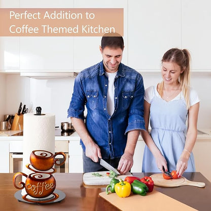 Standing Paper Towel Roll Holder Countertop for Coffee Lovers Women Men, Farmhouse Kitchen Decor and Accessories, Coffee Table Decor for Kitchen Home, 3D Hand-Painting Pattern, Metal - Image 7
