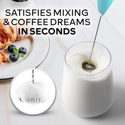 Zulay Kitchen Powerful Milk Frother Wand With 4 AA Duracell Batteries - Ultra Fast Handheld Drink Mixer - Electric Whisk Foam Maker for Coffee, Lattes, Cappuccino, Matcha & Creamer - Aqua - Image 2