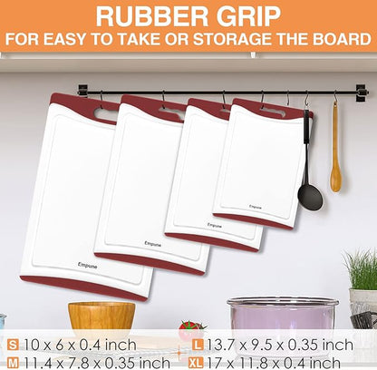 Empune Extra Large Cutting Boards, Plastic Cutting Boards for Kitchen (Set of 4) Cutting Board Set Dishwasher Safe Chopping Board with Juice Grooves Easy-Grip Handles, Red - Image 3