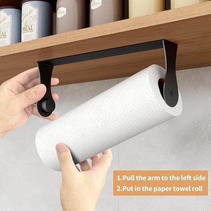 Paper Towel Holder Under Cabinet, Stainless Steel, Wall Mount, Black Adhesive Paper Roll Holder for Kitchen and Bathroom - Image 3