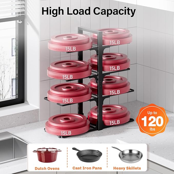 MUDEELA Pots and Pans Organizer under Cabinet 20.8" Height, Heavy Duty Adjustable Pot Pan Organizers inside Cabinet, 8-Tier Kitchen Cabinet Organizers and Storage for Big Stockpots, Heavy Cookware - Image 3