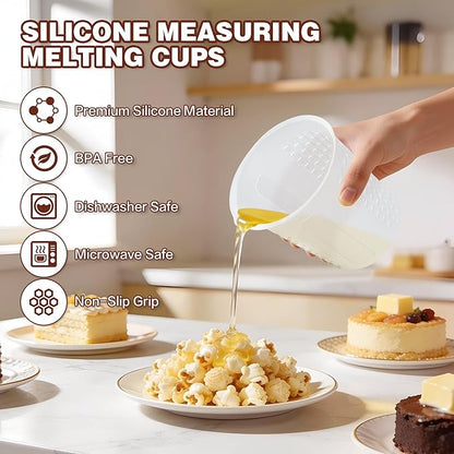 Silicone Measuring Cups Set 125ml + 250ml + 500ml for Cooking Reusable Baking Supplies Silicone Flexible Melting Measure Cup for Butter, Chocolate