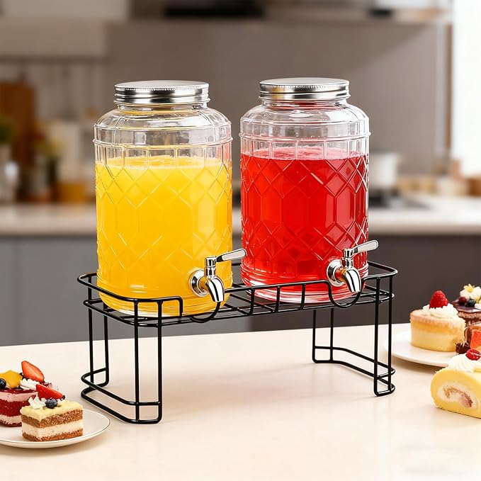 1 Gallon Beverage Dispenser with Stand,Lemonade Drink Dispenser with Stainless Steel Spigot for Parties and Weddings,Ideal for Juice,Coffee,Sangria
