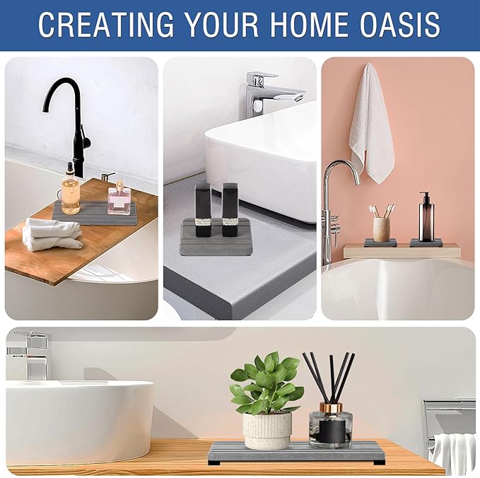 3PCS Water Absorbing Stone Tray, DryingNeat Diatomite Stone Sink Tray, Instant Dry Sink Coasters, Kitchen Sponge Hand Soap Holder, Countertop Fast Drying Counter Trays,8 * 4inch and 4 * 4inch - Image 7