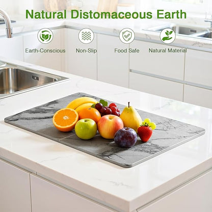 Luxspire Large Stone Drying Mat for Kitchen Counter 24"x16"- Fast-Absorbing Dish Drying Mat Non-Slip Stone Dish Drying Mat for Dishes, Cups Waterproof Counter Protector for Kitchen Bath, Marble Gray