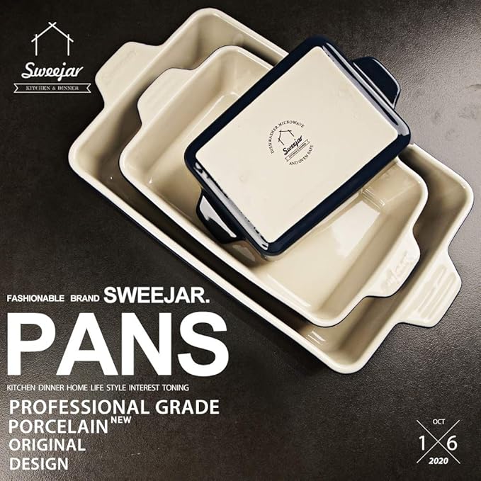 Sweejar Ceramic Bakeware Set, Rectangular Baking Dish for Oven Lasagna Pans for Cooking, Kitchen, Cake Dinner, Banquet and Daily Use, 11.8 x 7.8 x 2.76 Inches of Casserole Dishes (Navy) - Image 2
