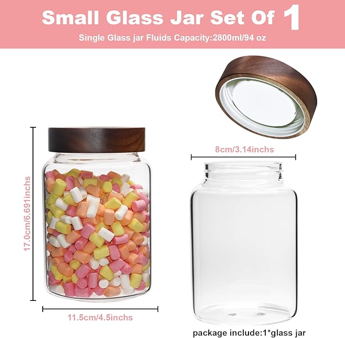 Airtight Glass Jars with Wooden Lid Round Spice Jar Clear Glass Food Storage Jar Canister with Screw Lid for Coffee Ground Bean Candy Pantry Sugar Tea Cookies Bath Salts (1200ml/40oz-1pack-A) - Image 2