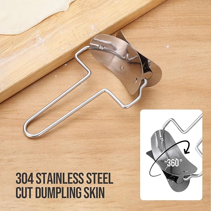 2 Pieces Stainless Steel Pastry Rolling Cutter Circle Dough Blade Roller Dumpling Wrapper Mould Pie Ravioli Empanada Pierogi Calzone Making Tools for Home Kitchen, DIY, Gift(2 pcs Rolling Cutter)