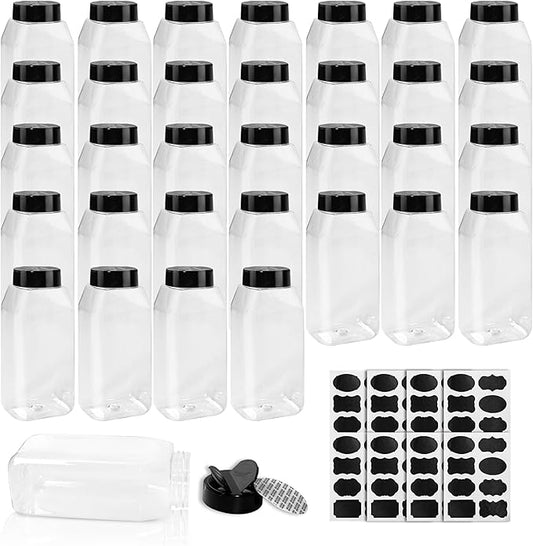 34 Pack 16 oz Plastic Spice Jars with Cap Clear Empty Square Bottle With flip lid Reusable Spice Bottle Large Seasoning Jars Powder Storage Container for Storing Seasoning Powders Supplies by SENONAPO