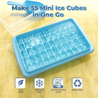 2Pack Ice Cube Tray with Lid and Bin for Freezer, Easy Release 55 Mini Ice Cube Tray with Cover, Storage Container, Scoop, Flexible Durable Plastic Nugget Ice Cube Mold & Bucket, BPA Free - Image 5