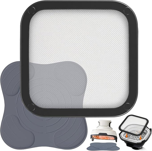 2Pcs Silicone Heat Resistant Mat & Splatter Shield, Foldable Silicone Mat and Splatter Shield for Ninja Crispi Air Fryer Accessories, Blue
