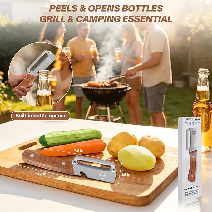 Multi-Functional Vegetable Peeler – Comfortable Wooden Handle with Sharp Stainless Steel Blade, Built-in Bottle Opener - Perfect Kitchen Peeler For Veggie, Fruit, Potato, Carrot, Apple - Image 6