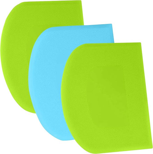 SURDOCA Dough Scraper Bench Scraper - 3P 10.6x6.7" Plastic Flexible Bowl Scraper, Sharp Edge & Angles Cake Scraper. Non-Slip Bakeware Decorating Tools Sculpting & Modeling Tools - Green+Blue+Green by SURDOCA