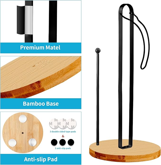 Wood Paper Towel Holder Countertop, TONLEA Kitchen Paper Towel Holder FreeStanding with Fixer for Kitchen and Bathroom Organization, Kitchen Roll Holder for Standard and Large Rolls - Image 5