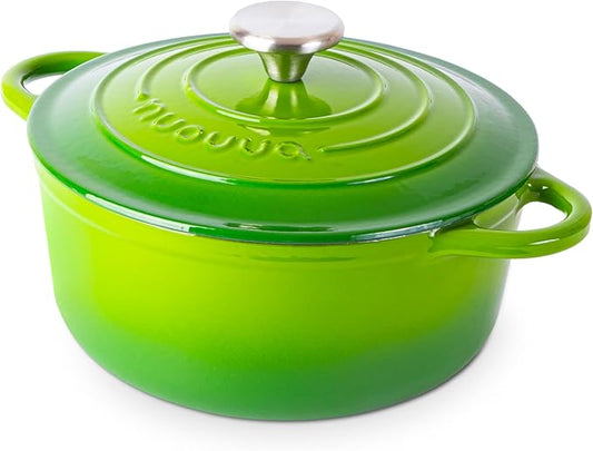 Cast Iron Dutch Oven with Lid – Non-Stick Ovenproof Enamelled Casserole Pot – Sturdy Dutch Oven Cookware – Green, 3.1-Quart, 22cm – by Nuovva by Nuovva