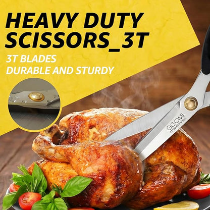 3T Stainless Blade Kitchen Scissors - 10.23in x 1Pack | Korean Barbecue Kalbi Rib Chicken Meat Cutting | Sharp Heavy Duty Multipurpose Kitchen Shears for Cutting Dishwasher Safe (GG130, Black)