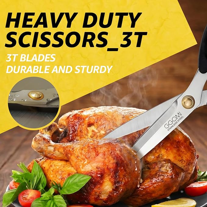 3T Stainless Blade Kitchen Scissors - 10.23in x 2Pack | Korean Barbecue Kalbi Rib Chicken Meat Cutting | Sharp Heavy Duty Multipurpose Kitchen Shears for Cutting Dishwasher Safe (GG130, Black)