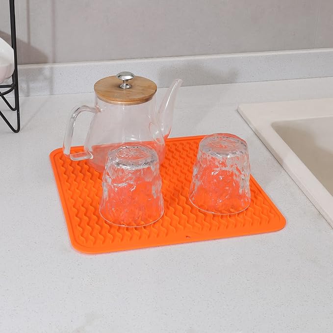MicoYang Silicone Dish Drying Mat for Multiple Usage,Easy clean,Eco-friendly,Heat-resistant Silicone Mat for Kitchen Counter or Sink,Refrigerator or Drawer liner Orange M 12 inches x 12 inches - Image 6