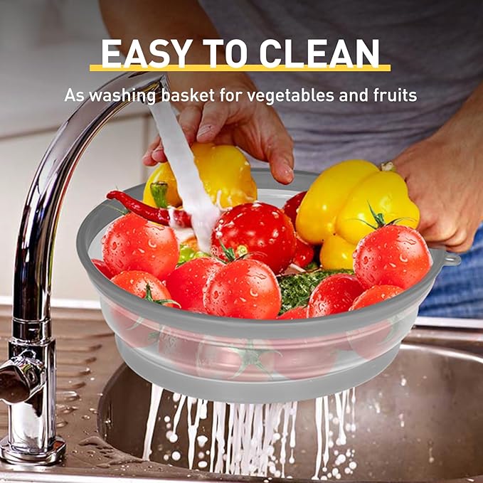 CasaCulina Collapsible Microwave Splatter Cover, Vented Microwave Lid with Hook Hole, Splatter Guard for Plate Dish Bowl, Vegetable Fruit Colander Multi-function Kitchen Gadget, BPA-Free (Grey) - Image 6