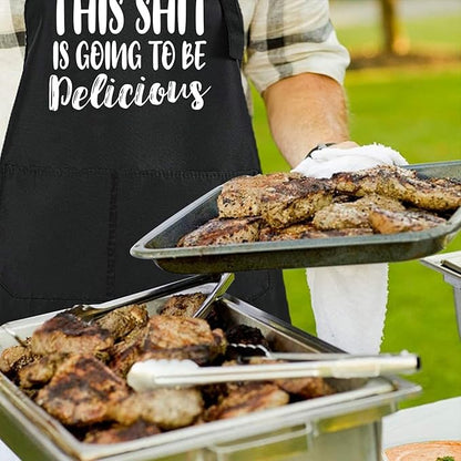 ZOORON Funny Cooking Chef Apron with Pockets BBQ Kitchen Work Aprons Birthday Father’s Day Grilling Gifts for Dad, Husband