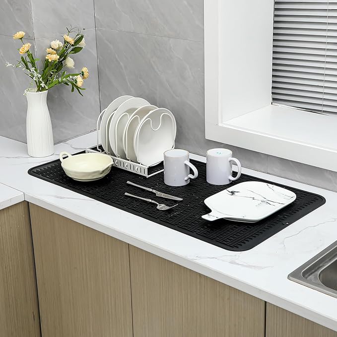 MicoYang Silicone Dish Drying Mat for Multiple Usage,Easy clean,Eco-friendly,Heat-resistant Silicone Mat for Kitchen Counter or Sink,Refrigerator or Drawer Liner Black 5XL 36inches x 18inches - Image 6