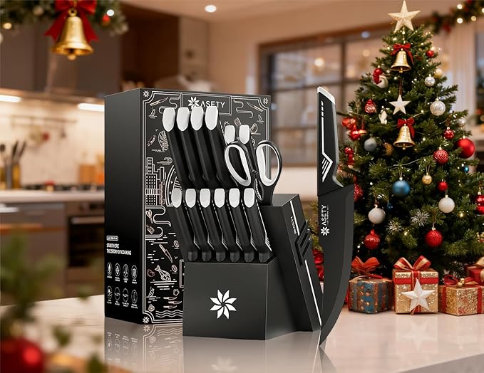 Knife Set - 15 PCS Kitchen Knife Set with Built-in Knife Sharpener Block - Stainless Steel Knife Block Set - Dishwasher Safe, Elegant Box for Men Women, Mothers Day, White - Image 5