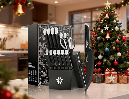 Knife Set - 15 PCS Kitchen Knife Set with Built-in Knife Sharpener Block - Stainless Steel Knife Block Set - Dishwasher Safe, Elegant Box for Men Women, Mothers Day, White - Image 5