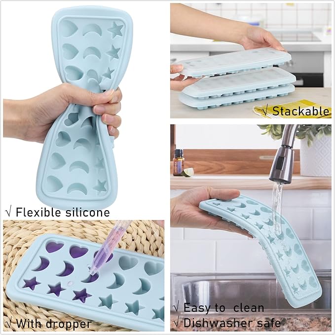 Moon Stars and Heart Ice Cube Tray Silicone Molds with Liquid Dropper，Easy Release Ice Trays with Lid, 24 Cavity Heart Mold for Ice Cubes, Gelatine, Chocolate, Baking and Candy - Image 5
