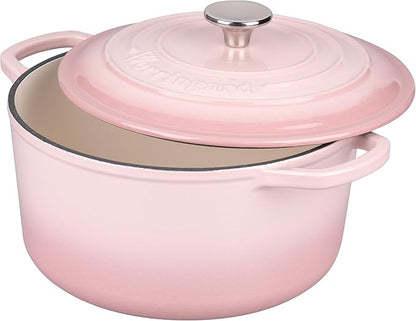 VORRINGARD Enameled Cast Iron Dutch Oven Pot with Lid, for Sourdough Bread Baking, Round Dutch Ovens, 6 Quart, Pink - Image 4