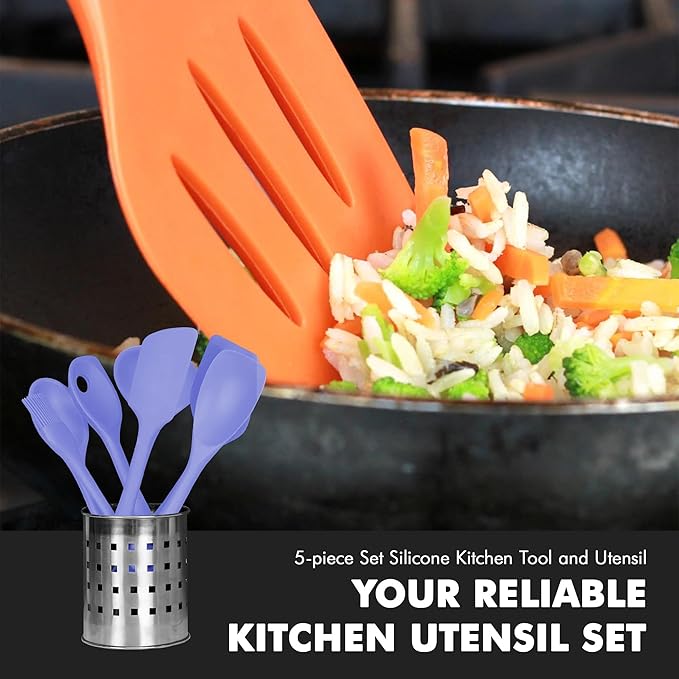 Chef Craft - Premium Silicone Kitchen Tools and Utensils Set, Non-Scratch, Withstands Temperatures up to 450°F, BPA-Free, 5 Piece Cooking Utensils Set, Pastel Blue - Image 5