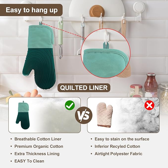 Silicone Oven Mitts-13.6 in Extended Oven Mitts Heat Resistant 500F, Oven Gloves with Soft Liner Good Grippy BPA-Free Easy to Clean Flexible-Oven Mits Set for Cooking Baking Grilling BBQ - Image 6