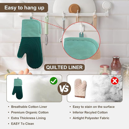 Silicone Oven Mitts-13.6 in Extended Oven Mitts Heat Resistant 500F, Oven Gloves with Soft Liner Good Grippy BPA-Free Easy to Clean Flexible-Oven Mits Set for Cooking Baking Grilling BBQ - Image 6