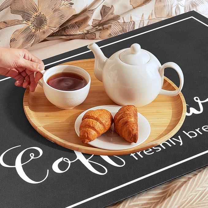 Findosom Dish Drying Mat, 17"x 32" Super Absorbent & Hide Stain Coffee Mat, Cuttable Drying Mat for Kitchen Counter, Coffee Bar Accessories, Under Dish Rack, Coffee Maker, Espresso Machine, Black - Image 8
