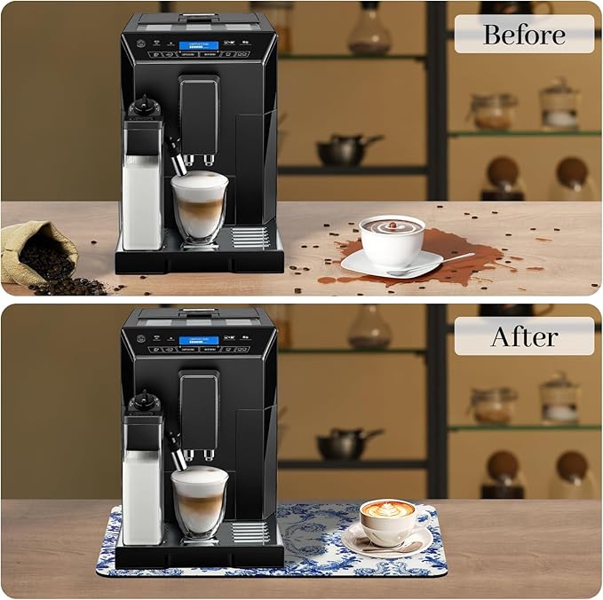 Bloss Dish Drying Mat, 12.2"x19.7" Absorbent Coffee Bar Mat with Waterproof Rubber Back, Fit Under Coffee Maker Machine/Kitchen Counter(Ink Cyan Flower) - Image 3